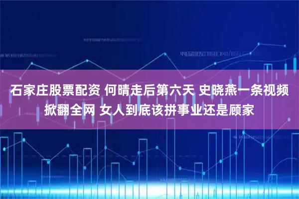 石家庄股票配资 何晴走后第六天 史晓燕一条视频掀翻全网 女人到底该拼事业还是顾家